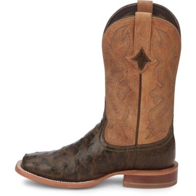 Pre-owned Tony Lama Women's Tl5405 Tori 11" Brown Full Quill Ostrich Sq Toe Western Boots In Golden (brown)