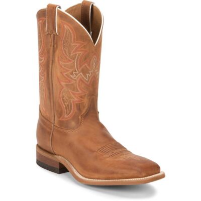 Pre-owned Justin Boots Justin Men's Br735 Austin 11" Cognac Broad Square Toe Block Heel Mid-calf Boots In Cognac (brown)