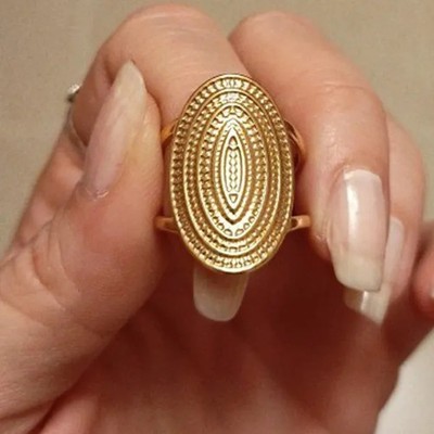 Adjustable Vintage Punk Elliptical Broad Surface Stainless Steel Cocktail Ring