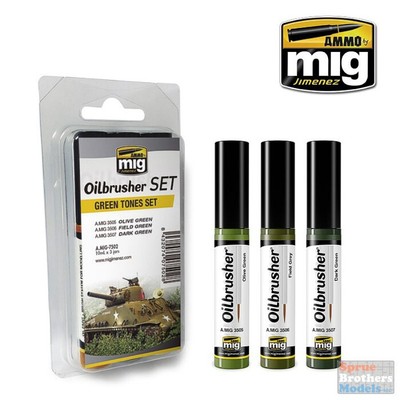 AMM7502 AMMO by Mig Oilbrusher Set - Green Tones