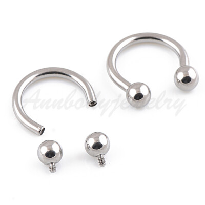 14g 16g Internally Threaded G23 Solid Titanium Horseshoe Circular Barbell