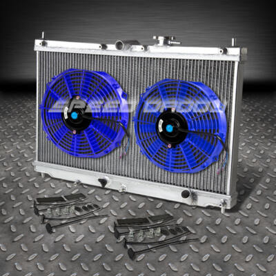 2-РЯДНЫЙ АЛЮМИНИЕВЫЙ ГОНОЧНЫЙ РАДИАТОР + 2 СИНИХ ВЕНТИЛЯТОРА ДЛЯ HONDA ACCORD CB/PRELUDE MT 90-93