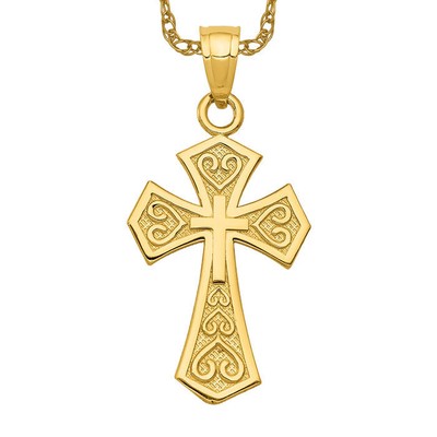 14K Solid Yellow Gold Reversible Passion Cross Necklace