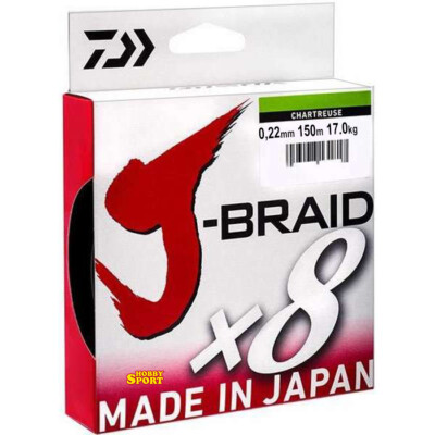 DAIWA J BRAID 8 CAPI 150 M DIAM 0,22 MM TRECCIATO CHARTREUSE 17KG SPINNING