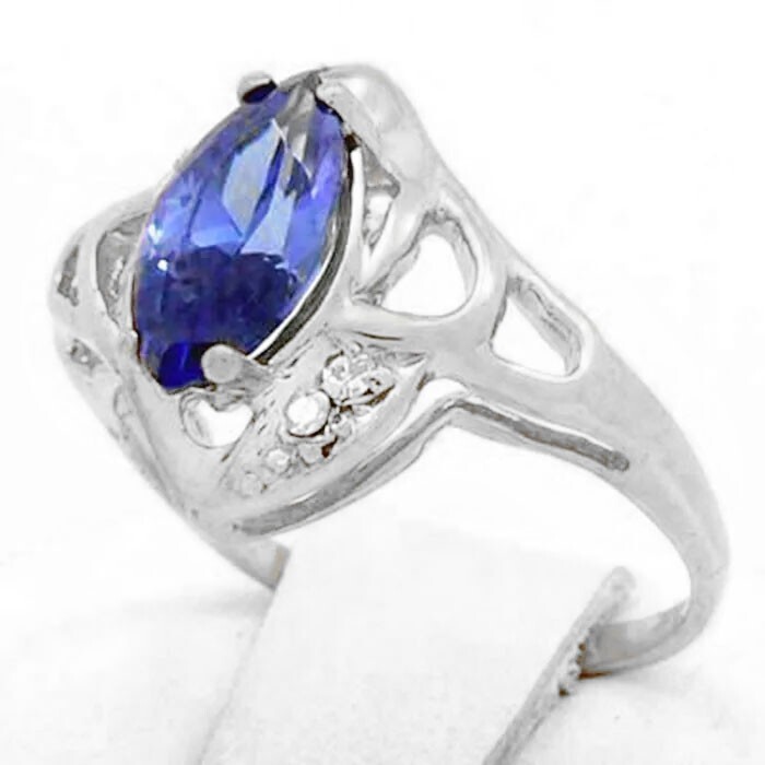 AAA TANZANITE 1.28 Cts & GENUINE DIAMONDS RING 10K WHITE GOLD - New With Tag