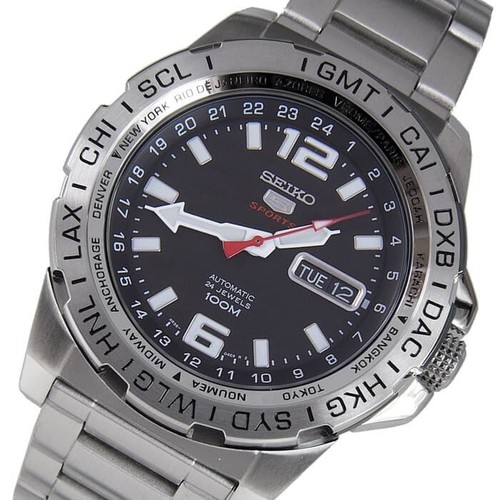 Pre-owned Seiko 5 Sports Srp683k1 Gmt Automatic Men Watch World Time Steel Black Day Date