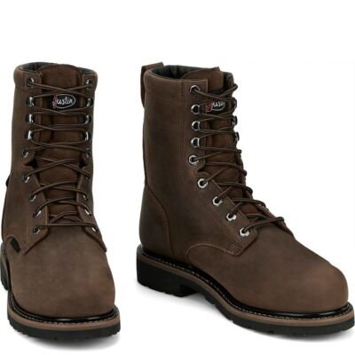 Pre-owned Justin Boots Justin Men's Se630 Pulley 8" Brown Nano Comp Met Guard Waterproof Eh Work Boots In Whiskey Brown (brown)