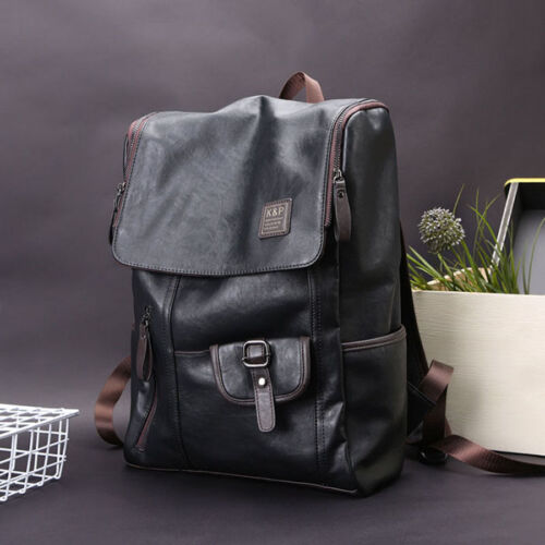Men's Leather Laptop Backpack Shoulder Bag Weekender Travel 