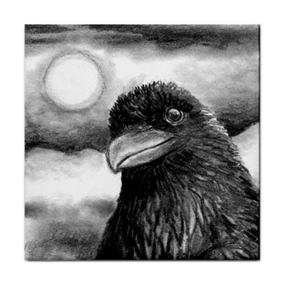 Large Ceramic Tile 6x6 Bird 64 Crow Raven art painting by L.Dumas