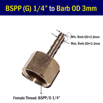 Female Thread BSP BSPP G 1/4'' to Hose Barb 3/32'' 1/4'' Adapter Fitting Connector