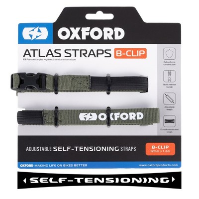 OXFORD ATLAS B-CLIP ADJUSTABLE SELF TENSIONING 17MM X 1.2M STRAPS LICHEN (PAIR)