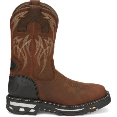 Pre-owned Justin Boots Justin Men's Cr2151 Frontline Hiviz 11" Brown Waterproof Square Toe Work Boots In Walnut Brown (brown)