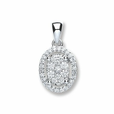 MARKENLOS 18CT WEISS GOLD 0.23CT DIAMANT OVALE FORM ANHÄNGER 19MM