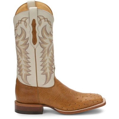 JUSTIN BOOTS JUSTIN MEN'S 8294 PASCOE 13" TAN SMOOTH OSTRICH SQ TOE BLOCK HEEL WESTERN BOOTS