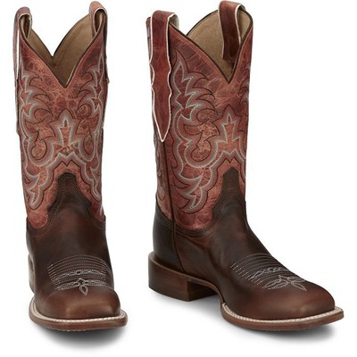 JUSTIN BOOTS JUSTIN WOMEN'S AQ7020 DUSTY 11" BROWN BLOCK HEEL SQUARE TOE WESTERN BOOTS
