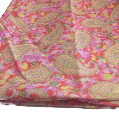 Vintage Paisley Floral Fabric Pink Green Yellow 1960's 46
