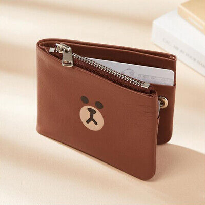 LINE FRIENDS X FENNEC Edition Brown Soft Genuine Leather Compact Bifold Wallet