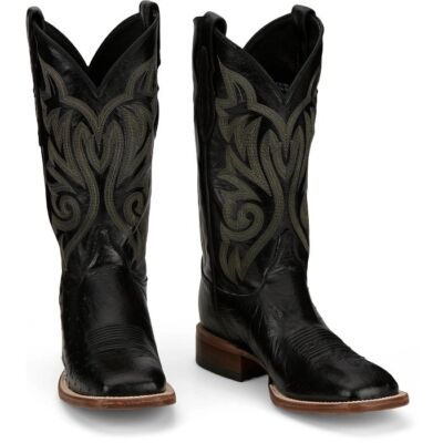 JUSTIN BOOTS JUSTIN MEN'S 8170 PASCOE 13" BLACK SMOOTH OSTRICH SQUARE TOE WESTERN BOOTS