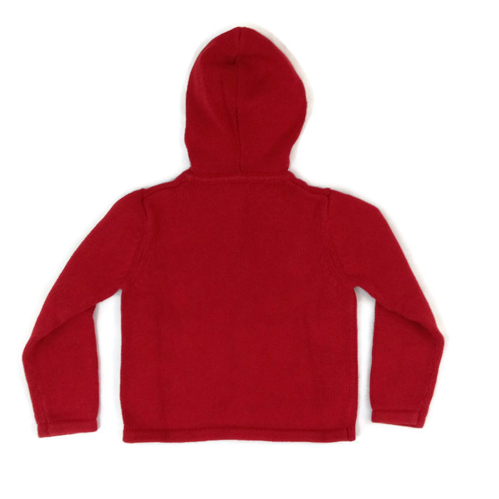 Christmas Cardigan Sweater Girls Medium 5-6 Hood Red Knit Zip Embroidered Beaded