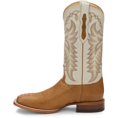JUSTIN BOOTS JUSTIN MEN'S 8294 PASCOE 13" TAN SMOOTH OSTRICH SQ TOE BLOCK HEEL WESTERN BOOTS