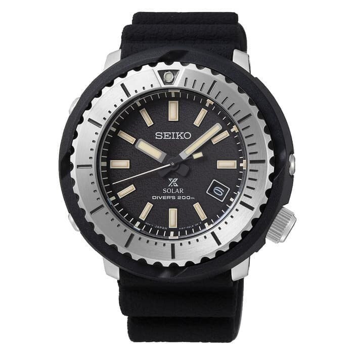Pre-owned Seiko Prospex Sne541p1 Solar Street Watch V157 Rubber Diver's 200m Tuna Silver