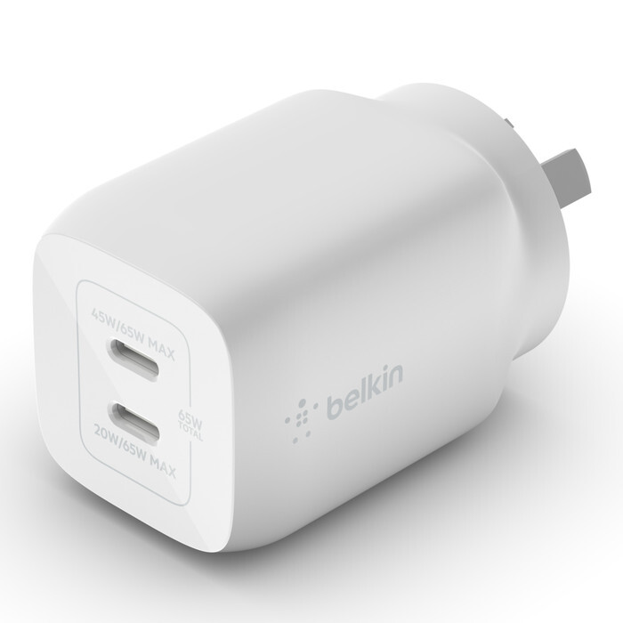 BELKIN BOOSTCHARGE 65W DUAL USB-C PD GAN WALL CHARGER, 2-year warranty