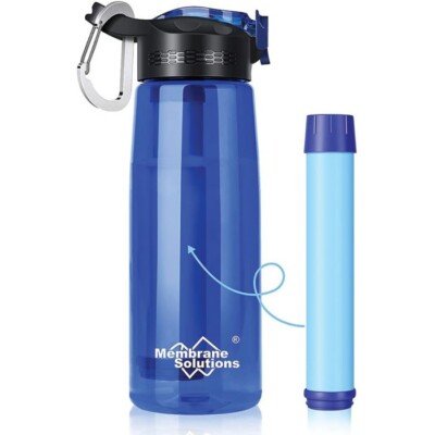 Membrane Solutions Water Filter Bottle Blue 4-Stage Filtration Easy To Clean