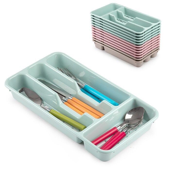 Set 12 Pezzi Cassetto Porta Posate 4 Scomparti Plastica Colorata hmj