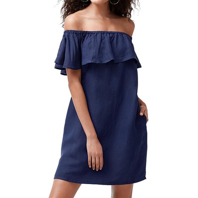 

Льняное платье с открытыми плечами Tommy Bahama, темно-синий, маленькое, Mare navy