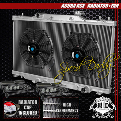 АЛЮМИНИЕВЫЙ 2-РЯДНЫЙ РАДИАТОР + 2 X 10 ЧЕРНЫХ ВЕНТИЛЯТОРОВ ОХЛАЖДЕНИЯ ДЛЯ 02-06 ACURA RSX S/L/BASE