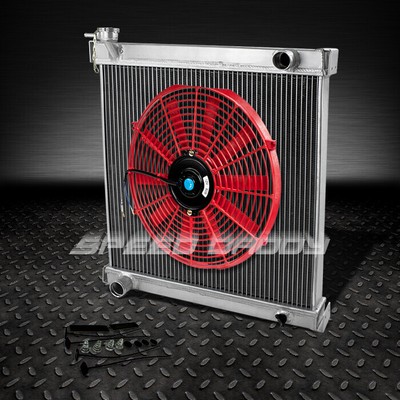 2-РЯДНЫЙ АЛЮМИНИЕВЫЙ ГОНОЧНЫЙ РАДИАТОР + 14 КРАСНЫХ ВЕНТИЛЯТОРОВ ДЛЯ 97-06 WRANGLER YJ/TJ ОБЪЕМОМ 2,4-4,2 л