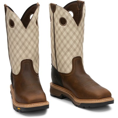 JUSTIN BOOTS JUSTIN MEN'S WK2116 ROUGHNECK 12" BROWN ELECTRICAL HAZARD SQUARE TOE WORK BOOTS