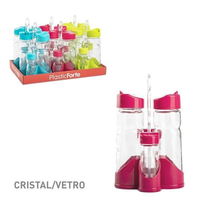 Set 6 Pezzi Menage Olio Aceto Pepe Sale Vetro Plastica Colorata hmj