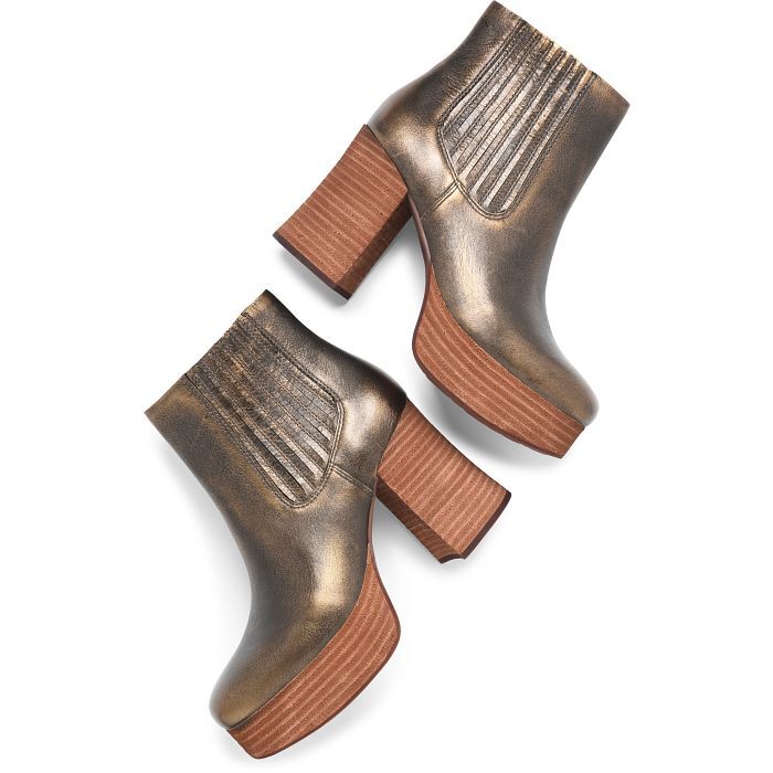 Pre-owned Kork-ease Women's Baylie Metallic Leather Heeled Boot In Bronze In Gray