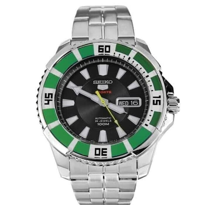 Pre-owned Seiko 5 Sports Srp205k1 Automatic Watch 4r36 Caliber Green Stainless Band