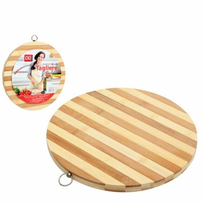 Tagliere Bambu' Legno Bamboo Naturale Tavola Affettare Cucina Rotondo 25cm sus