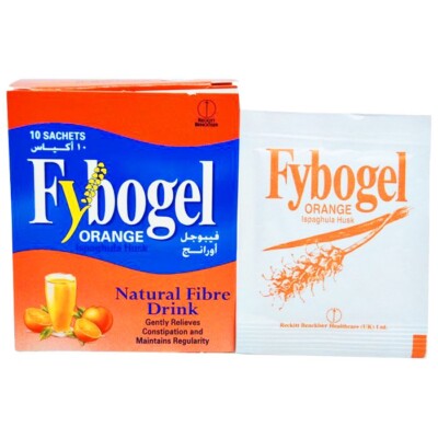 Psyllium Husk Powder with Orange Flavour FIBRE Drink Sachets Fybogel 10 Sachets