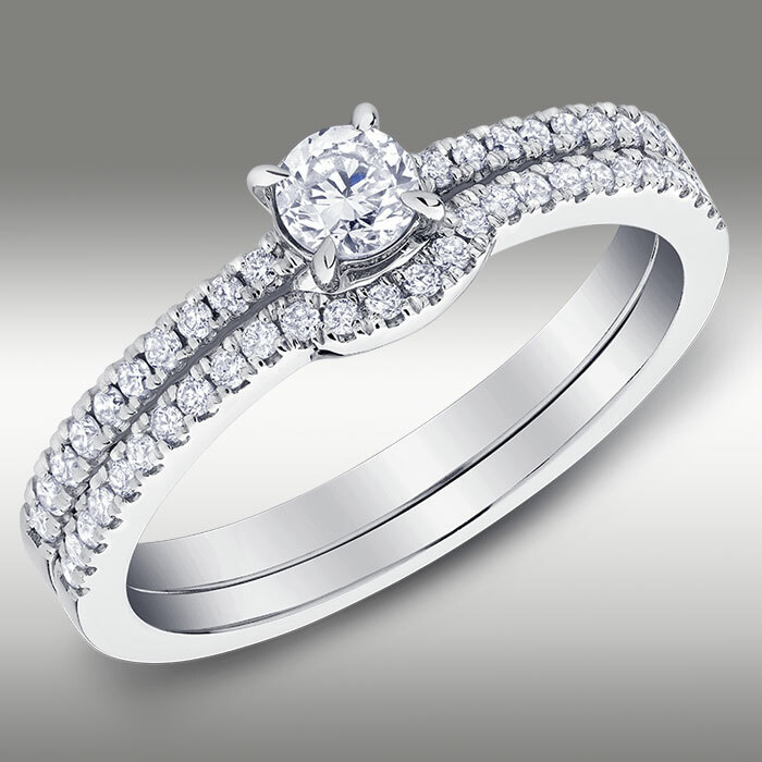 Pre-owned Arista Jewels Round Brilliant Cut H/si2 .71ct Diamond Bridal Ring Set W Accents 14k White Gold In White/colorless