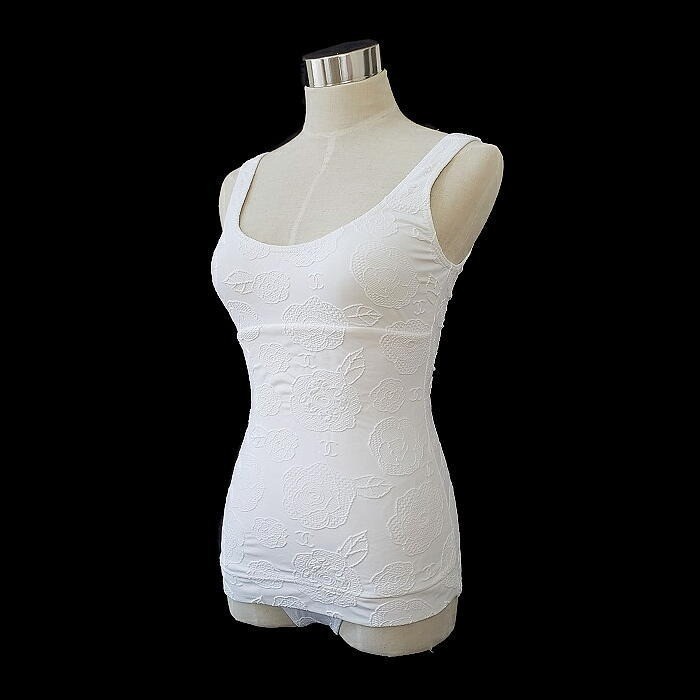 CHANEL One-Piece Swimsuit Coco Mark White Sports Style Tankini Look Size 38