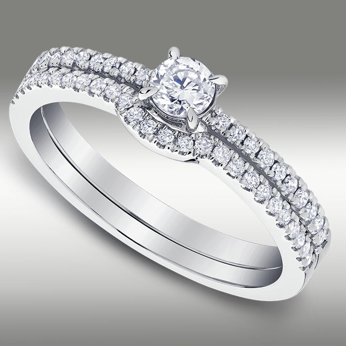 Pre-owned Arista Jewels Round Brilliant Cut H/si2 .71ct Diamond Bridal Ring Set W Accents 14k White Gold In White/colorless