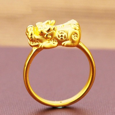 Pre-owned Yuxi 999 Pure 24k Yellow Gold Ring 3d Hard Gold Lucky Pixiu Baby Pattern Us Size Us 7