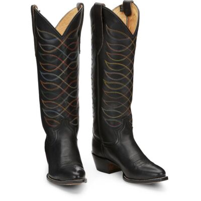 Pre-owned Justin Boots Justin Women's Vn4463 Whitley 15" Midnight Black Medium Round Toe Western Boots In Midnight Black (black)