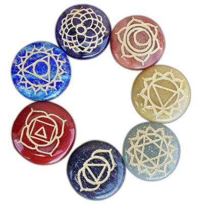7 Chakra Gemstone Engrave Stone Disc Set
