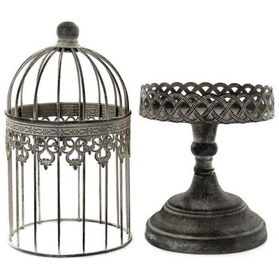 Iron Bird Cage on Stand.  Antique Sliver LOOK Home Decor. FREE SHIPPING