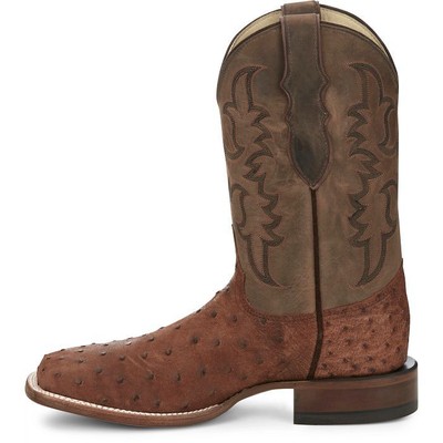 JUSTIN BOOTS JUSTIN MEN'S AQ8531 BELMONT 11" BROWN SQ TOE FULL QUILL OSTRICH WESTERN BOOTS