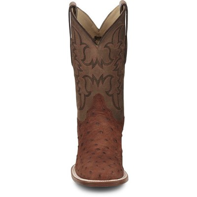 JUSTIN BOOTS JUSTIN MEN'S AQ8531 BELMONT 11" BROWN SQ TOE FULL QUILL OSTRICH WESTERN BOOTS