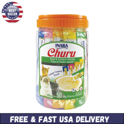 INABA Churu Grain-Free, Lickable, Squeezable Creamy Purée Cat Treat with Taurine