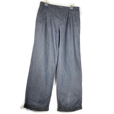 French Connection Women's Size 8 Denim Jeans Wide Leg Blue Button closure 75K 