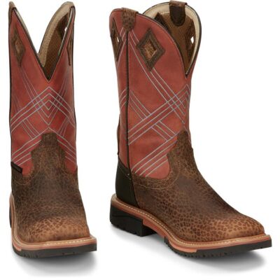 Pre-owned Justin Boots Justin Men's Se4216 Dalhart 12" Caramel (brown) Square Toe Waterproof Work Boots