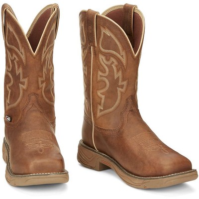 JUSTIN BOOTS JUSTIN MEN'S SE4340 RUSH 11" TAN WATERPROOF MET GUARD SLIP-RESISTANT WORK BOOTS